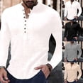thumbnail image 3 of Mens Casual Long Sleeve Linen Shirt Cotton Linen Blouse Loose Tops T Shirts, 3 of 8