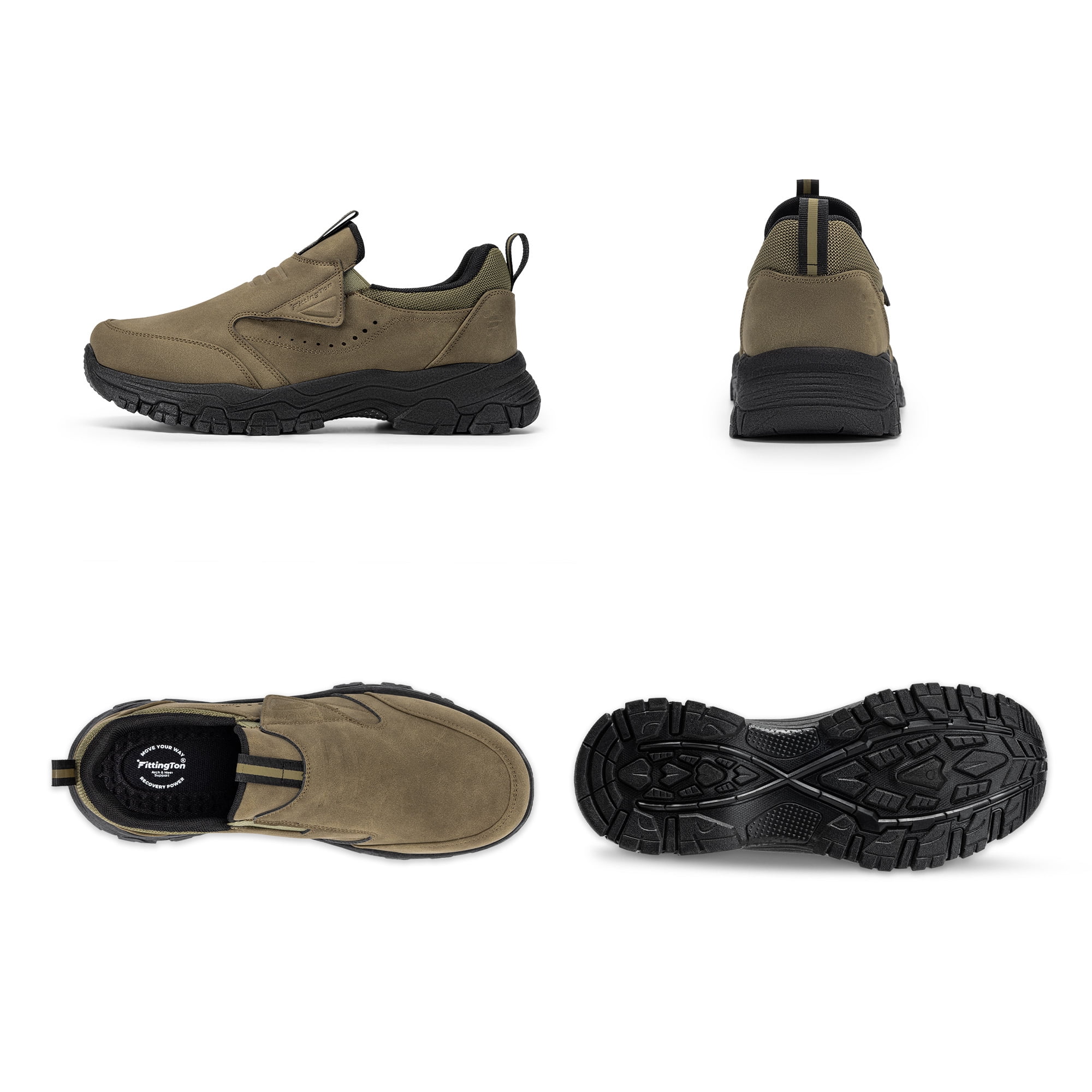 Fittington Slip on Shoes for Men Hiking Walking Shoes Trekking Loafer with Arch Support, Light Brown-Size 12