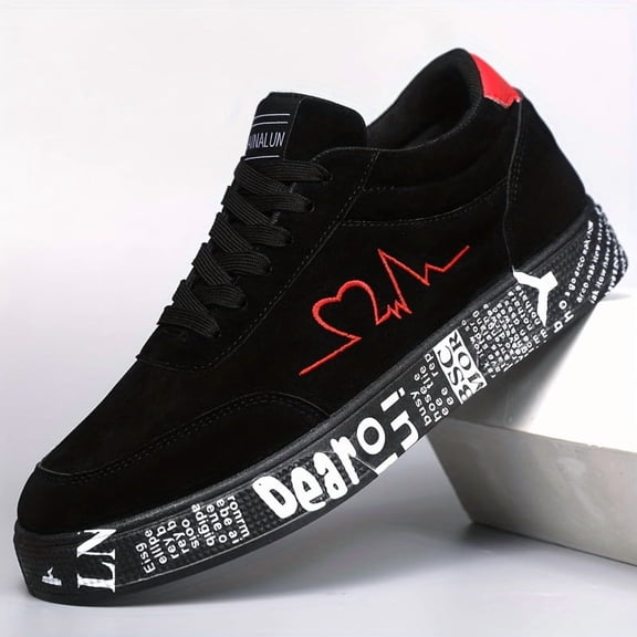 Men'S Low-Top Sneakers - All-Season Red - Lace-Up Closure, Cushioned Rubber Sole - Lightweight Sneakers for Skateboarding,Geometric Pattern, Breathable Fabric, Durable Construction