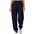 thumbnail image 2 of Women's Sweatpants, Drawstring Closure, Double Elastic Waist Sweatpants, Full Length Jogger Solid Sweatpants, Fitness Casual Wear Side Slip Pockets Trousers Navy,L, 2 of 6