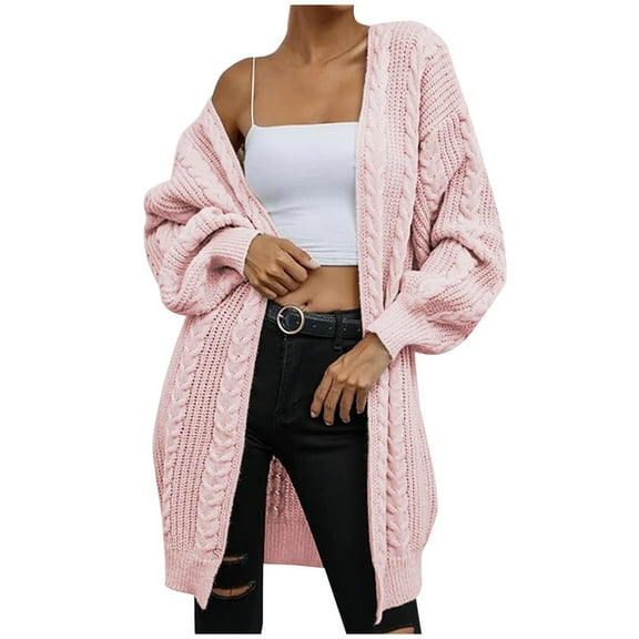 Herrnalise Women's Casual Long Sleeve Open Front Cable Knit Cardigans Sweater Lightweight Solid Color Outwear S-XL