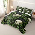 thumbnail image 3 of Homewish Dark Gothic Halloween Raven Skull Quilt King,Green Leaf Pattern King Coverlet Set,Deep Green Black,3 Pieces, 3 of 7
