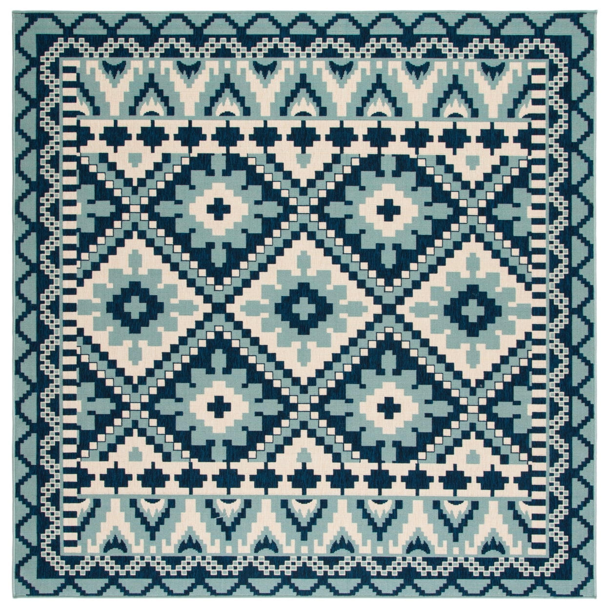 SAFAVIEH Veranda Johann Southwestern Indoor/Outdoor Area Rug, 6'7" x 6'7" Square, Turquoise/Blue