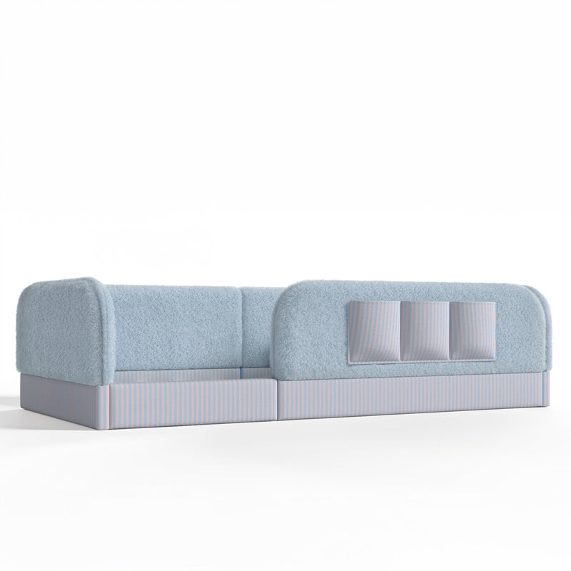 Twin Size Kid's Upholstered Floor Bed Frame, Montessori-Style Low Profile Platform Bed with Safety Guardrail & Storage Pockets