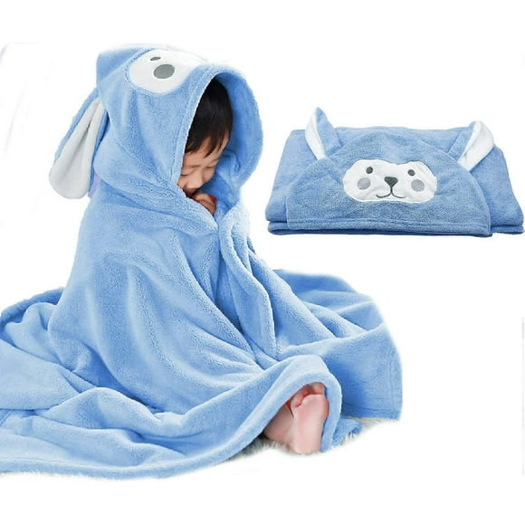 Baby Bath Towel Hooded Ultra Soft Hooded Towel Highly Absorbent Bathrobe Blanket Toddlers-Extra Large 28" x 55" Blue