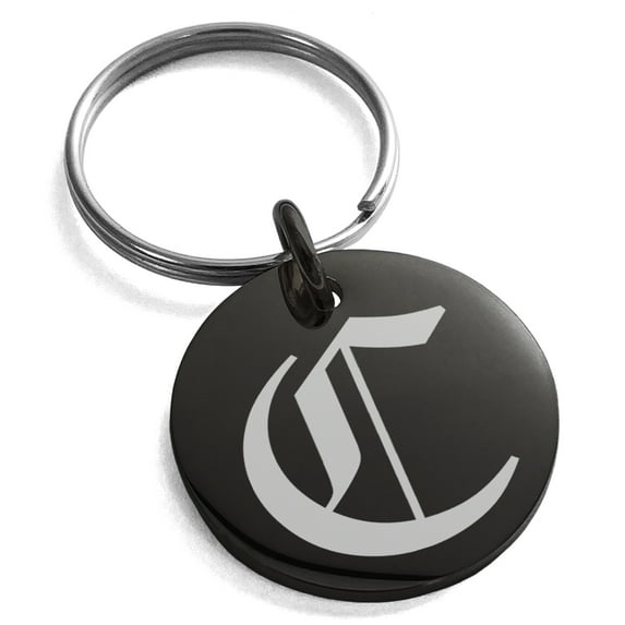 Stainless Steel Letter C Initial Old English Monogram Engraved Small Medallion Circle Charm Keychain Keyring