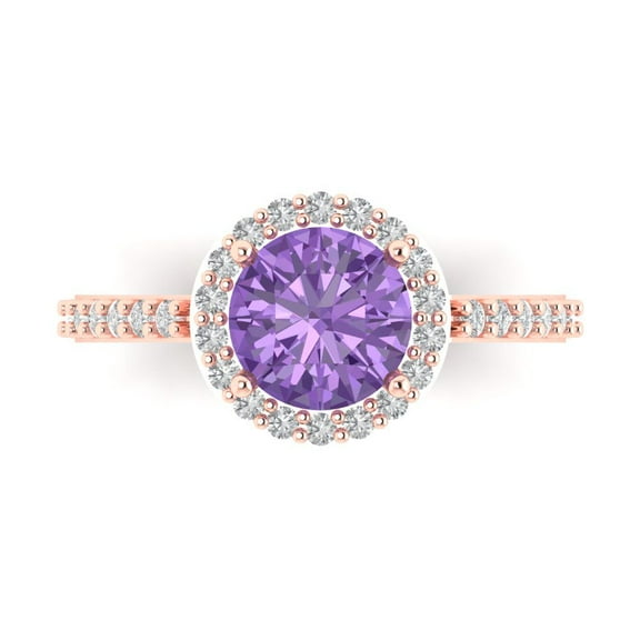 Halo Engagement Ring for Women - 1.86ct Simulated Alexandrite in 14K Rose Gold Promise Ring