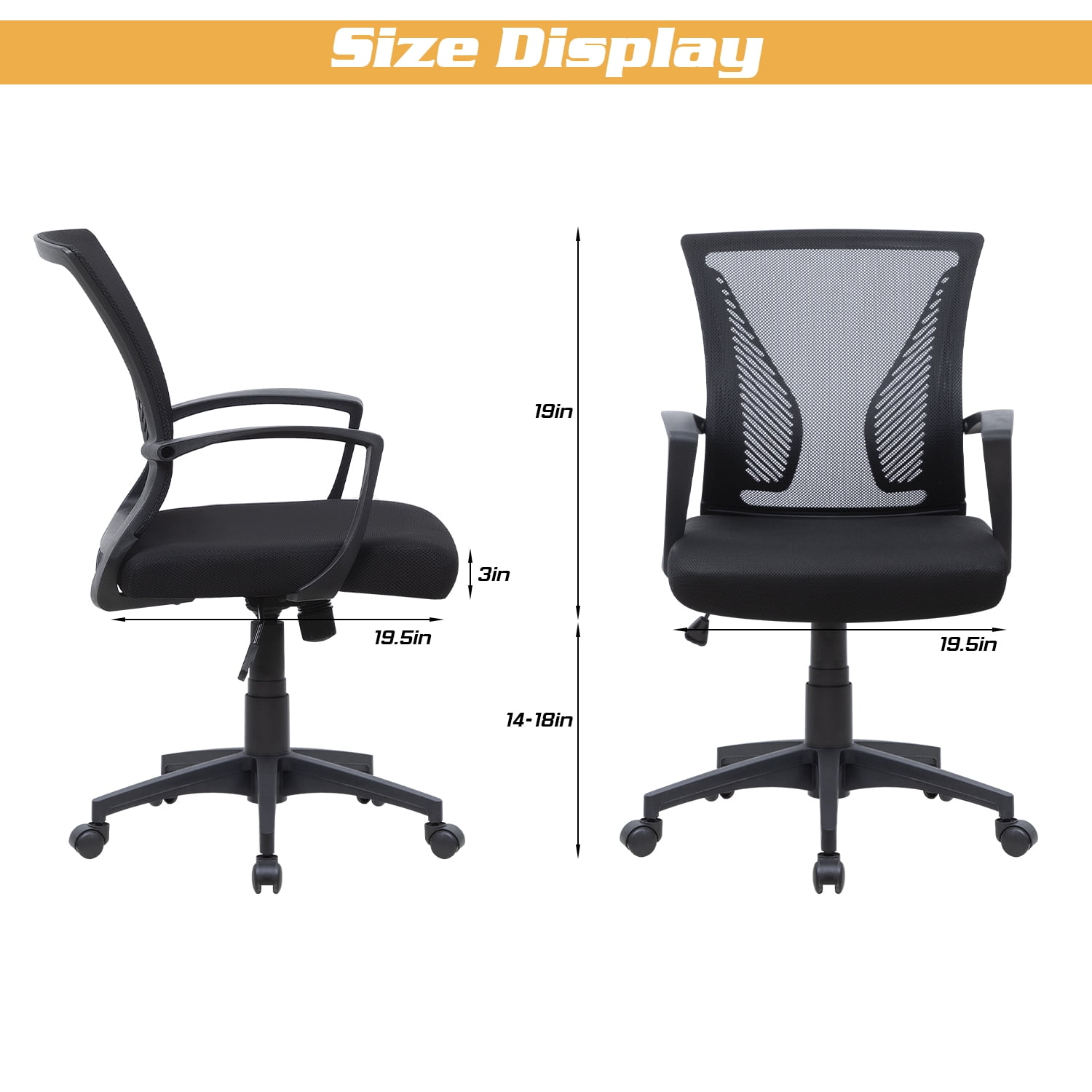 Lacoo Mid-Back Office Desk Chair Ergonomic Mesh Task Chair with Lumbar Support Set of 2, Black