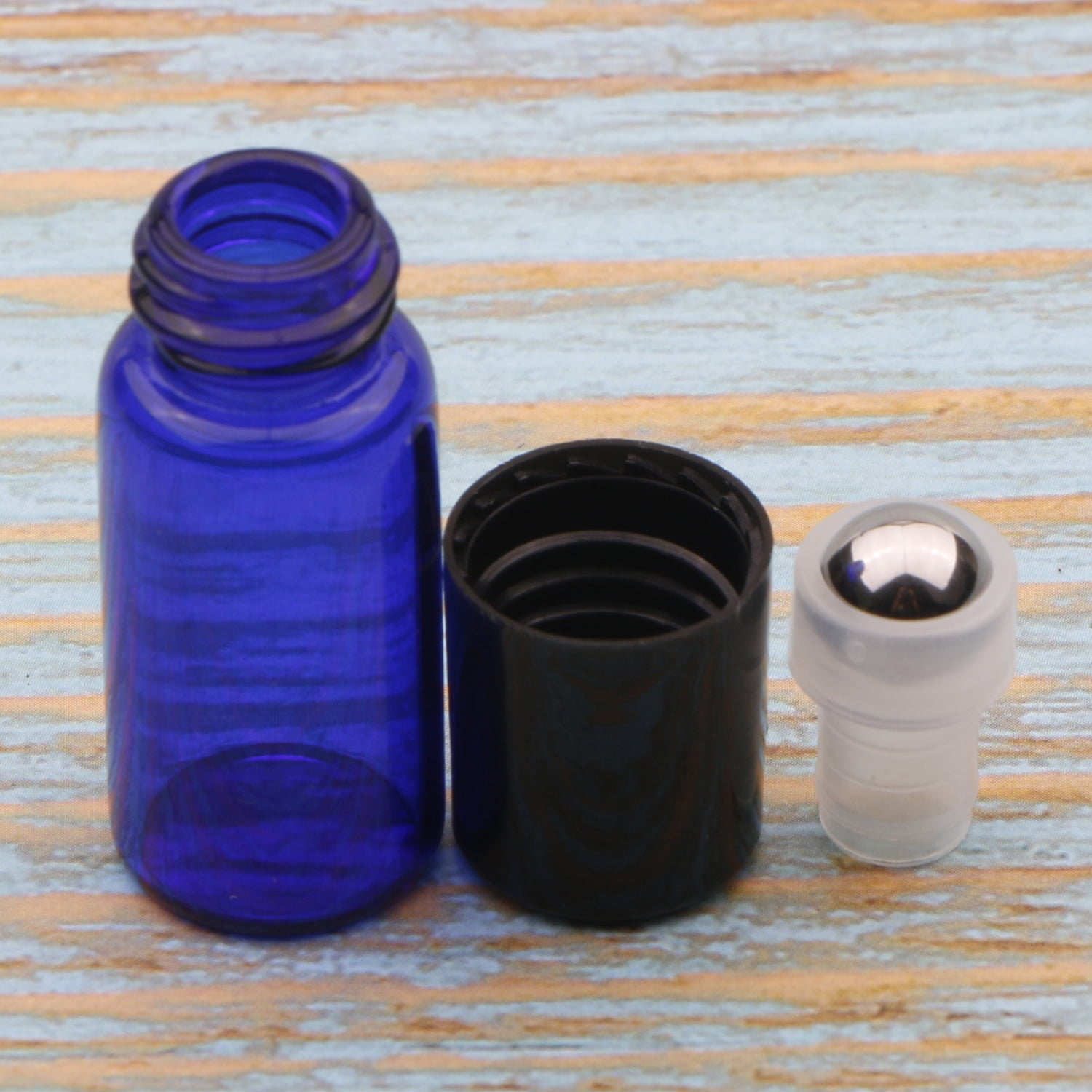 Colorful Glass Roll on Bottles with Stainless Steel Roller Balls and Black Screwcap 35PCS 3ml Blue