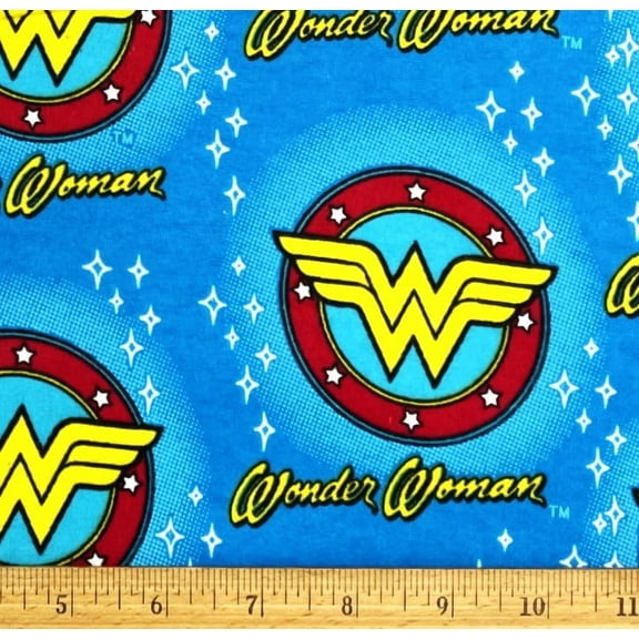 1 Fat Quarter - Wonder Woman on Blue Flannel Fabric - 18" X 21"