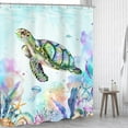 thumbnail image 2 of Teal Sea Turtle Shower Curtain 72Wx72H Inch Colorful Beach Nautical Ocean Coastal Jellyfish Starfish Seashell Coral Kids with 12 Plastic Hooks Fabric Waterproof Toilet Accessories Decor, 2 of 5