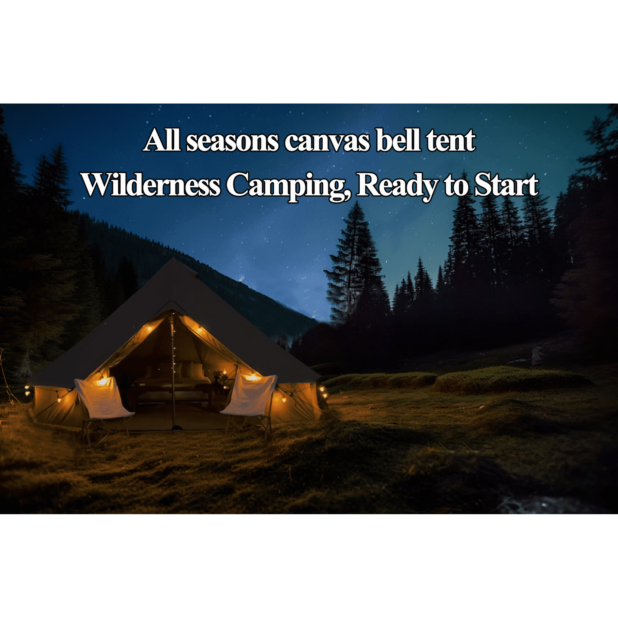 DANCHEL OUTDOOR 13ft=4M Cotton Canvas Waterproof Bell Tent with 2 Stove Jacks for Family Camping（4 Person）