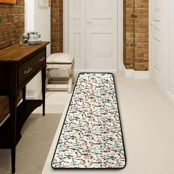 Ryvnso Musical Note Hallway Runner Rugs Floor Carpet Non Slip Entryway Mat 2' x 6'