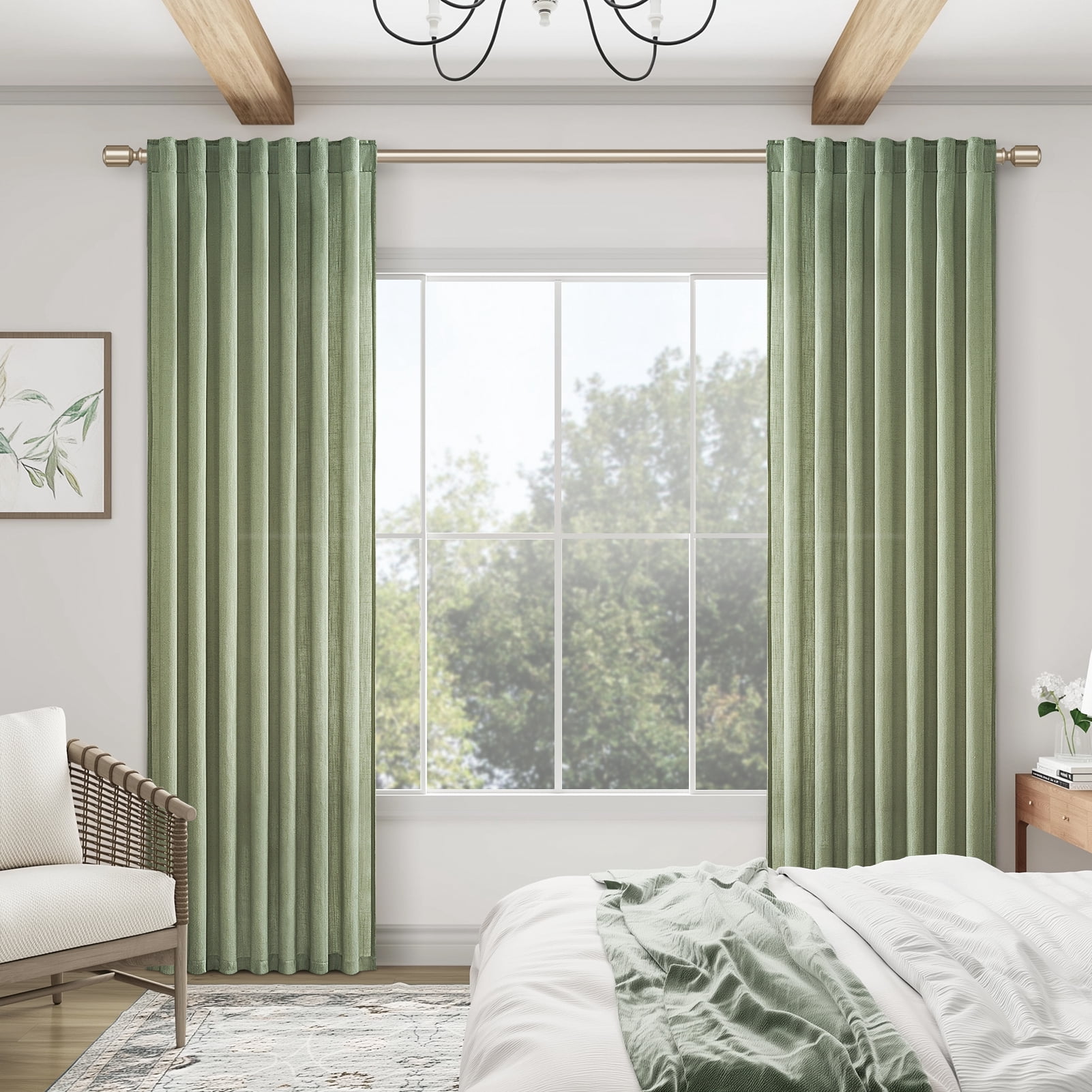 Topfinel Linen Curtains 90 Inch Long for Bedroom Living Room, Soft Linen Textured Window Drapes Semi Sheer Light Filtering Rod Pocket Back Tab Drapes,SageGreen 2 Panels