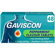 Gaviscon Heartburn and Indigestion Relief Peppermint Tablets, 48-Count Pack