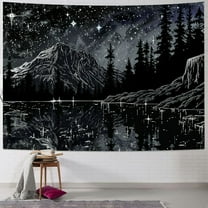 Creowell Black and White Tapestry Starry Night Mountain Tapestries for Bedroom Aesthetic Moon and Stars Tapastry's Wall Hanging Dark Nature Forest Wall Tapestry for Living Room 40x30inch