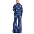 thumbnail image 4 of Szluipve 2 Piece Sets for Women Polka Dot 2 Piece Outfit Button Lapel Collar Long Sleeve Scalloped Hem Top High Waist Wide Leg Pants Casual Loungewear Tracksuit Set Navy L, 4 of 4