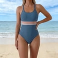 thumbnail image 2 of XIAOCHA Women Striped Waist One Piece Swimsuit Top High Cut Zigzag Trim Bathing Suit Quick Dry Athletic Swimwear For Beach Pool, 2 of 5