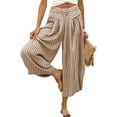 thumbnail image 5 of BUIGTTKLOP Capri Pants for Women Striped High Waisted Lounge Pants Striped Wide Leg Summer Cropped Trousers, 5 of 5