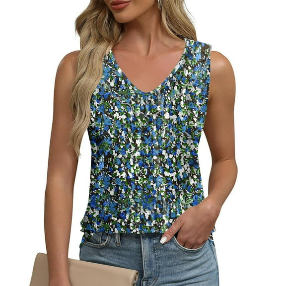 Runfenguu Womens Tank Tops Loose Fits Travel Vests For Women Ladies' Spring And Summer Non Positioning Printed Casual Ruffle Collar Round Neck Tank Women'S Casual Tank Tops