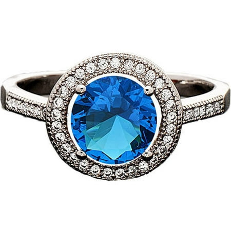 Pori Jewelers Swarovski Elements 14kt White Gold-Plated Heart-Cut December Blue Zircon Ring
