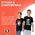 thumbnail image 2 of BROOKLYN VERTICAL Funny Christmas Santa Naughty Nice Holiday Short Sleeve Crew Neck T-Shirt | for Boys and Girls, 2 of 5