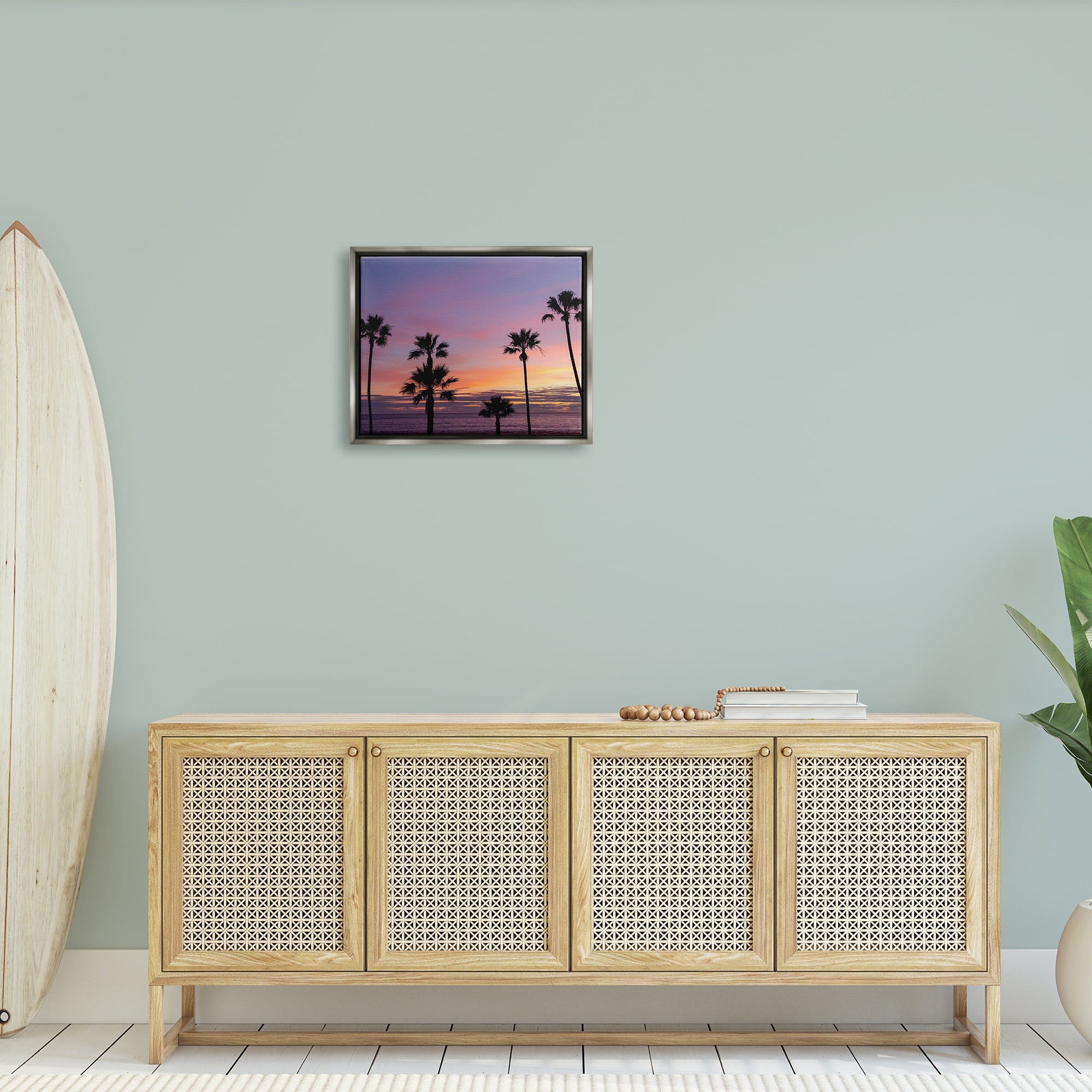 Stupell Industries Purple Sunrise Sky Tall Palm Trees Silhouettes Photograph Luster Gray Floating Framed Canvas Print Wall Art, Design by Jeff Poe Photography