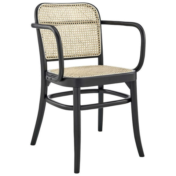 Modway Winona 18.5" Wood & Rattan Dining Chair in Black & Natural