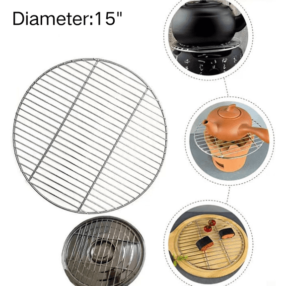 CuiLiyq Round Grill Grate, 15 Inch Stainless Steel Grill Grates, Food Grade Thick BBQ Grates Replacement, Portable Baking Tray for Camping and Picnic
