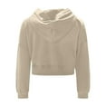 thumbnail image 6 of Dazajoo Full Zip Cropped Hoodies for Women Casual Long Sleeve Solid Color Y2K Short Sweatshirts 2024 Womens Soft Lightweight Athletic Pullover Hooded Deals Today,Khaki,M, 6 of 9