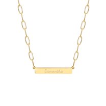 Personalized Planet Women's Engraved Horizontal Bar Paperclip Chain Necklace