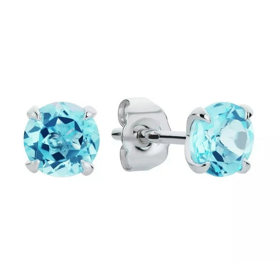 14k White Gold Push Back Round Created Blue Topaz Stud Earrings 4MM Women Plated by Paris Jewelry