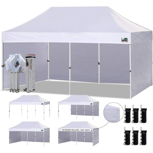 Eurmax 10 X20 Ez Pop Up Canopy Tent Commercial Instant Canopies With 4 Removable Zipper End Side Walls And Roller Bag Bonus 6 Sandbags White Walmart Com Walmart Com