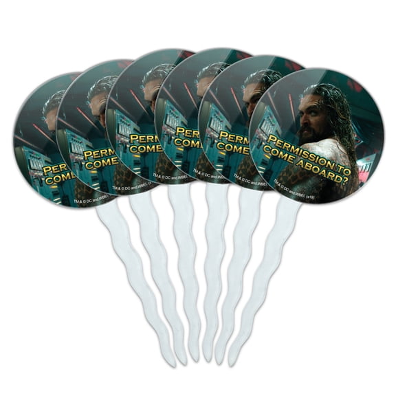 Aquaman Movie Permission to Come Aboard Cupcake Picks Toppers Decoration Set of 6