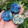 thumbnail image 2 of MATROOY 2" Natural Labradorite Sun Moon Carved Quartz Crystal Skull Healing Palmstone, 2 of 8