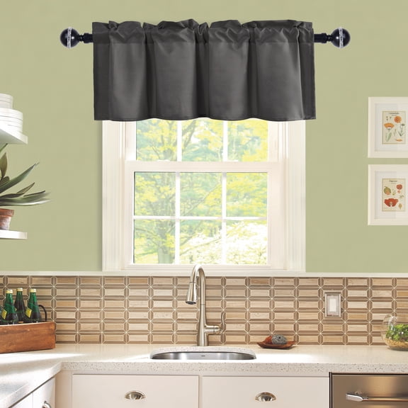 JIUZHEN Valance Curtains for Kitchen Window Valances for Living Room/Basement Window Curtains Bathroom Thermal Insulated Short Rod Pocket Curtain Panels, Grey,42 x 18 Inches,1 Panel