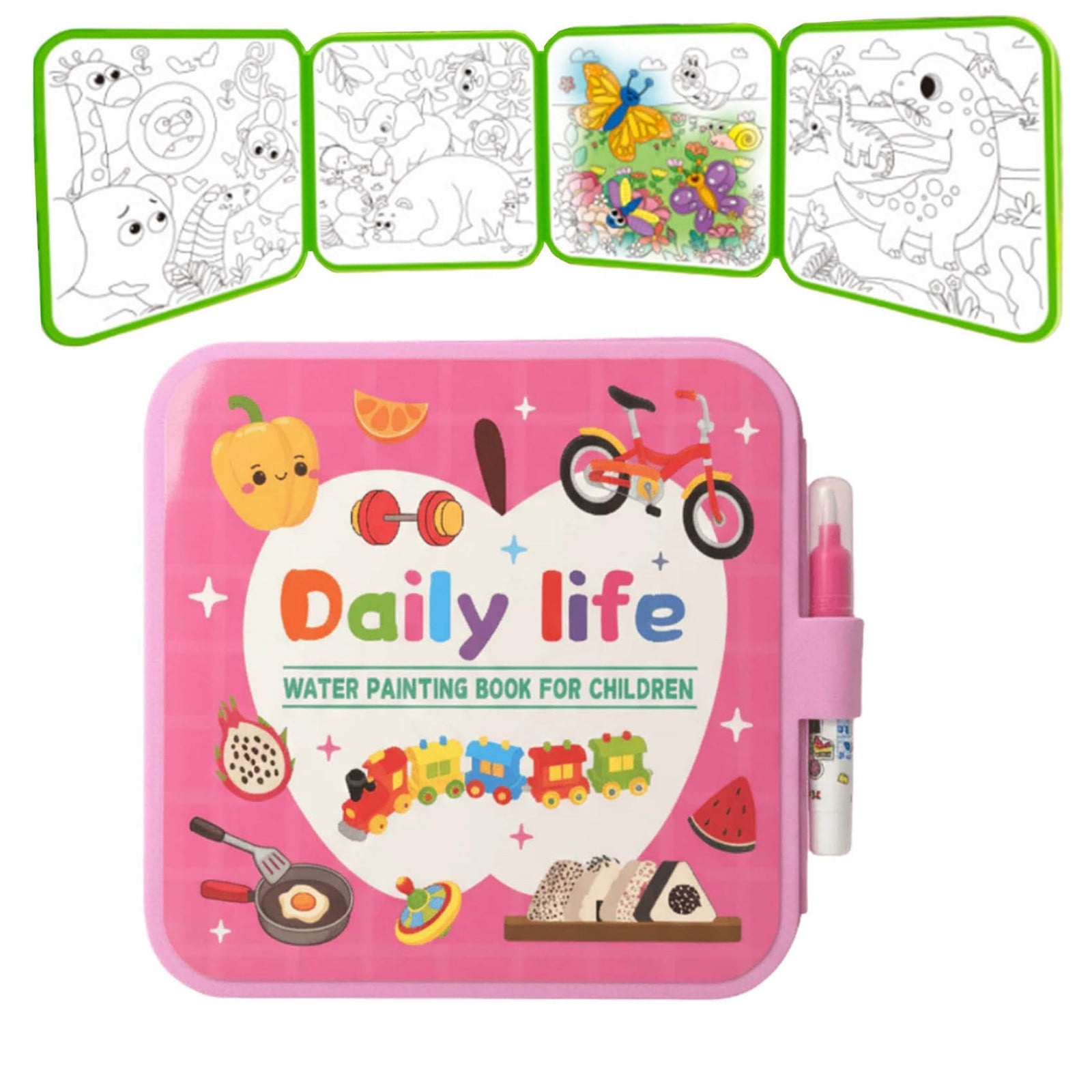 3PC Reusable Water Coloring Book For Kids With No-Mess Painting, Magic Reveal Colors And Included Water Pen, Educational Art Activity For Toddlers And Children, Canvas Material, 8.7X8.7In