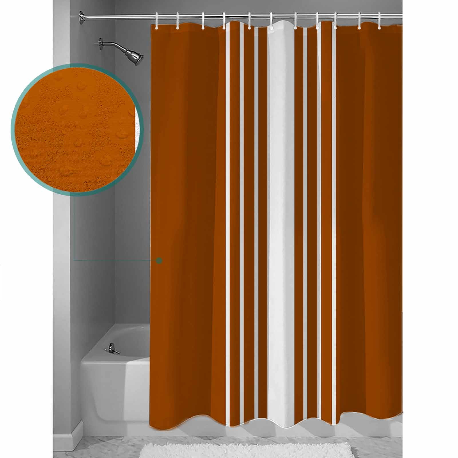 72x78 Inch Shower Curtain Burnt Orange White Stripe Bathroom Decor Waterproof Fabric Bathtub Bath Curtains Decorative Modern Rustic Vertical Striped Extra Long Shower Curtain Set with Hooks
