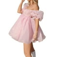 thumbnail image 3 of EASTIN Robe Princesse en Tulle à Manches Bouffantes pour Femmes, Épaules Dénudées, Col Carré, Mini-Robe, Maille Bouffante, Robe de Fête, Bal, Soirée, 3 of 6