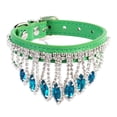 thumbnail image 1 of Collier Chat à Pompons en Cuir PU Réglable Collier Chaton Rétro Pierre Précieuse Accessoires pour Chien Chiot Vert, 1 of 6