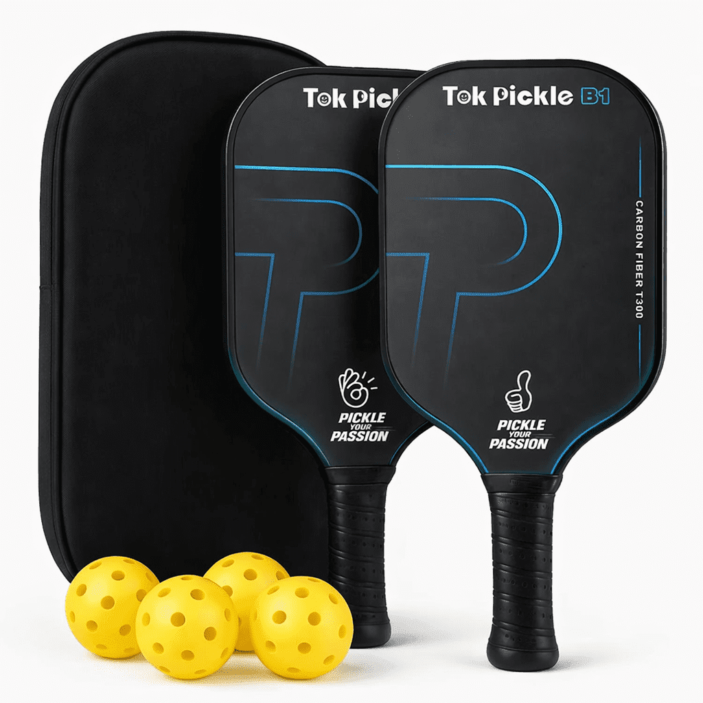 16mm Carbon Fiber Pickleball Paddle Set of 2, Raw Surface for Spin & Control, Includes Bag & 4 Balls