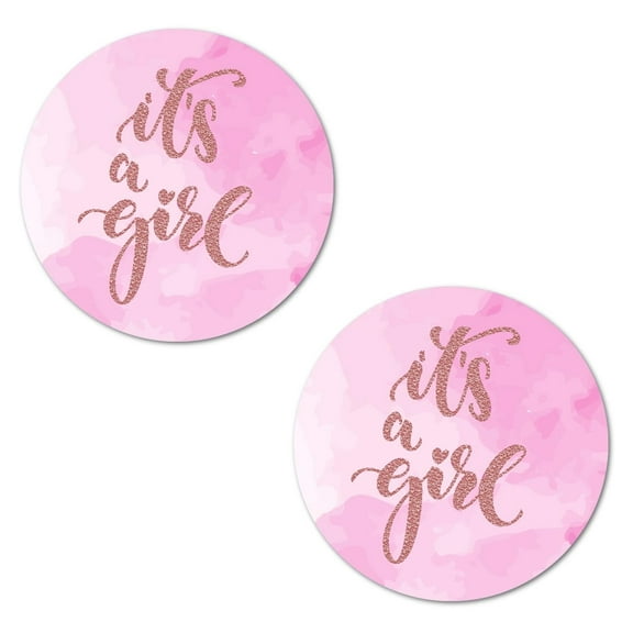 40 Its a Girl Modern Baby Shower Pink background Stickers, 2 Inch Big Round Glossy Labels For Baby Shower Or Sprinkle Party, Adorable Stickers, Decorations for New Moms to Be, Wrappers. Made in USA