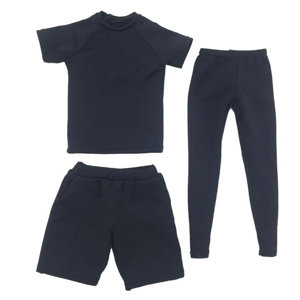1/6 Conjunto de ropa para deportiva Camiseta de Cortas y Pantalones Casual para Títeres - Negro