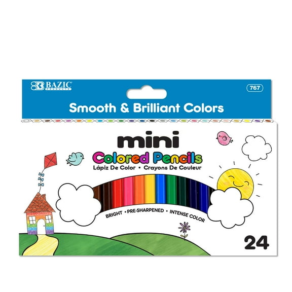 BAZIC 24 Mini Colored Pencils, Set for Art Drawing Sketching, 1-Pack