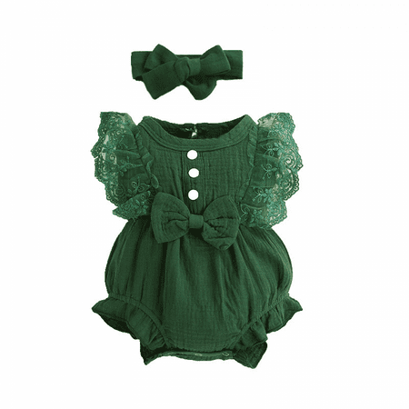 

Gai Baby Girl Clothes Bodysuit Lace Romper Jumpsuit Cute Girls Outfits Infant Romper Outfits --- Green（Size 100）