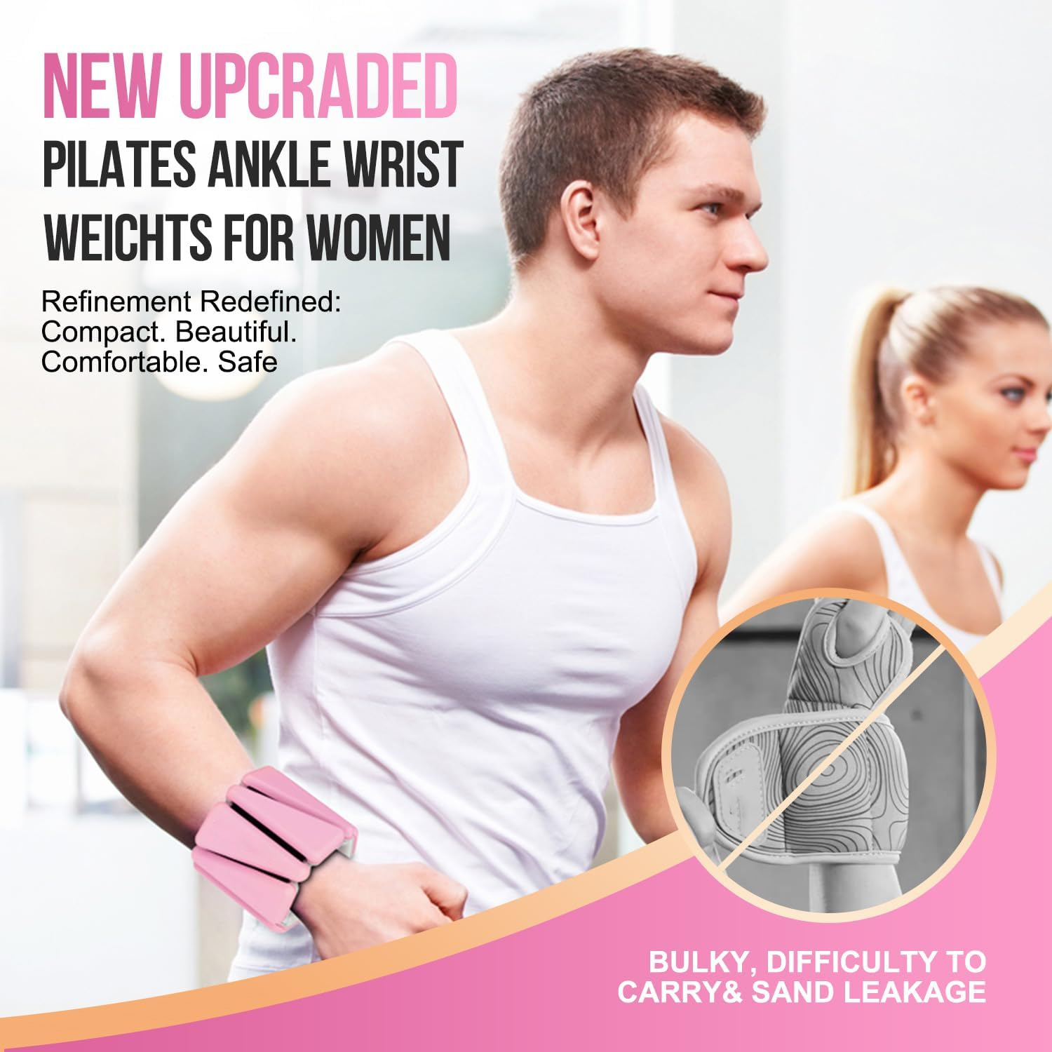 GoXteam Ankle Weights Set of 2 (1lb Each) Adjustable Wrist Weights for Women Men Wearable Arm Leg Weight for Pilates, Running, Walking, Workout, Yoga,Pink