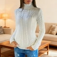 thumbnail image 2 of Arlun Women's Turtleneck Sweaters Cable Knit Long Sleeve Stretch Slim Fit Pullover Tops Fall Winter Casual Solid Color Basic Base Layer Sweater Trendy Winter Warm Outfits White XL, 2 of 5