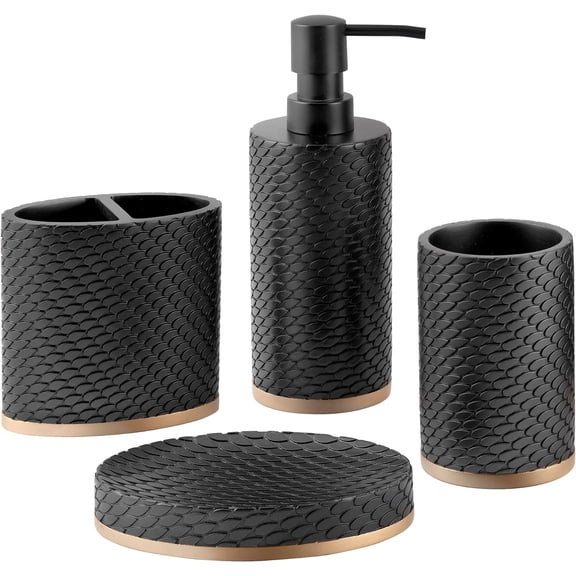 Allure Home Creation Amal 4-Piece Resin Bathroom Accessory Set Black w/Brushed Gold Finish