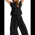 thumbnail image 4 of Conjunto de Dos Piezas para Mujer: Top Fruncido y Pantalón Conjunto Informal Bohemio de Cintura Alta con Bolsillos Negro XL, 4 of 7