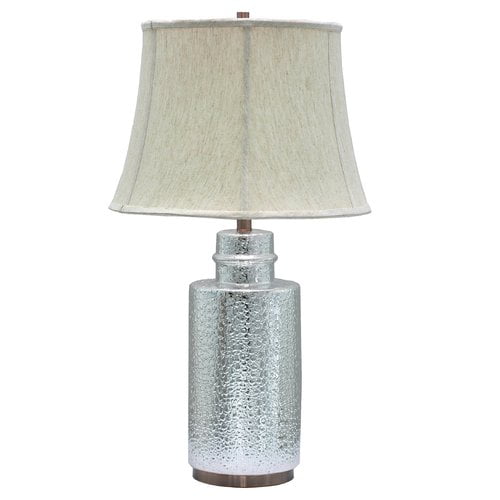 aspen creative 40001, 28 1/2" high transitional ceramic table lamp, chrome with antique copper base and bell shaped lamp shade in off white, 17" wide